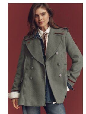 By Anthropologie Wool-Blend Military Peacoat XL